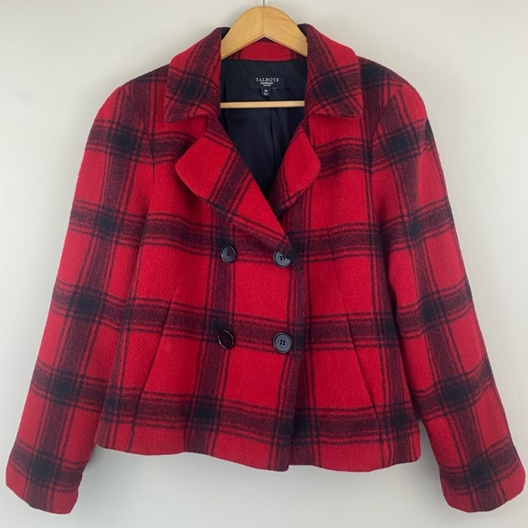 Talbots Jackets & Blazers - Talbots Wool Blend Red Black Buffalo Plaid Double Breast Blazer Jacket Sz 16P